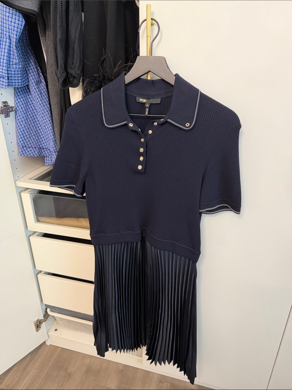 Maje Navy Polo Knit Mini Dress